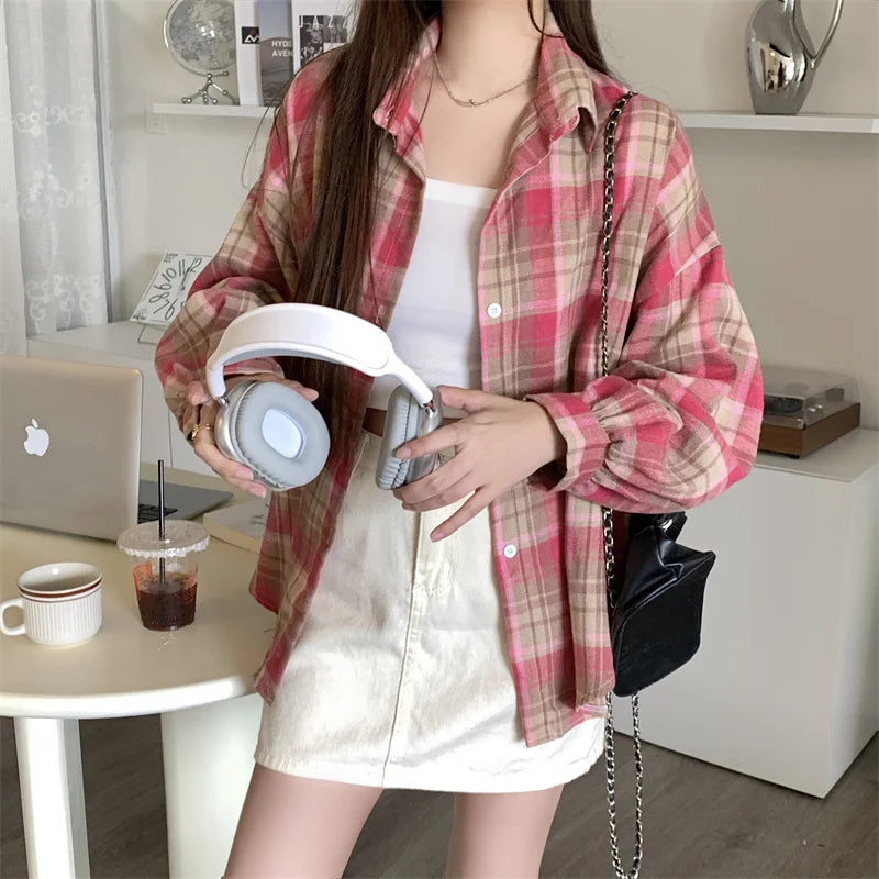 Women Tartan Shirt Long Sleeve