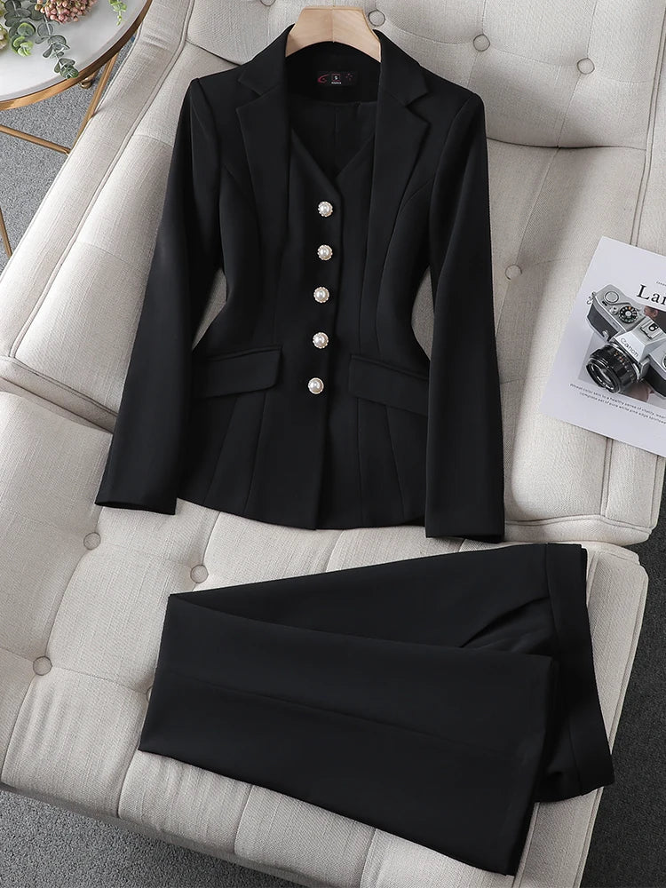 Fashion White Red Black Blazer Jacket And Pant Suit