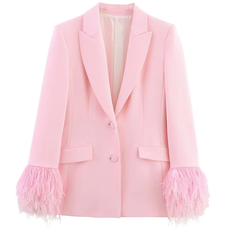 HXAO Woman 2026 Pink Feather Pant Sets