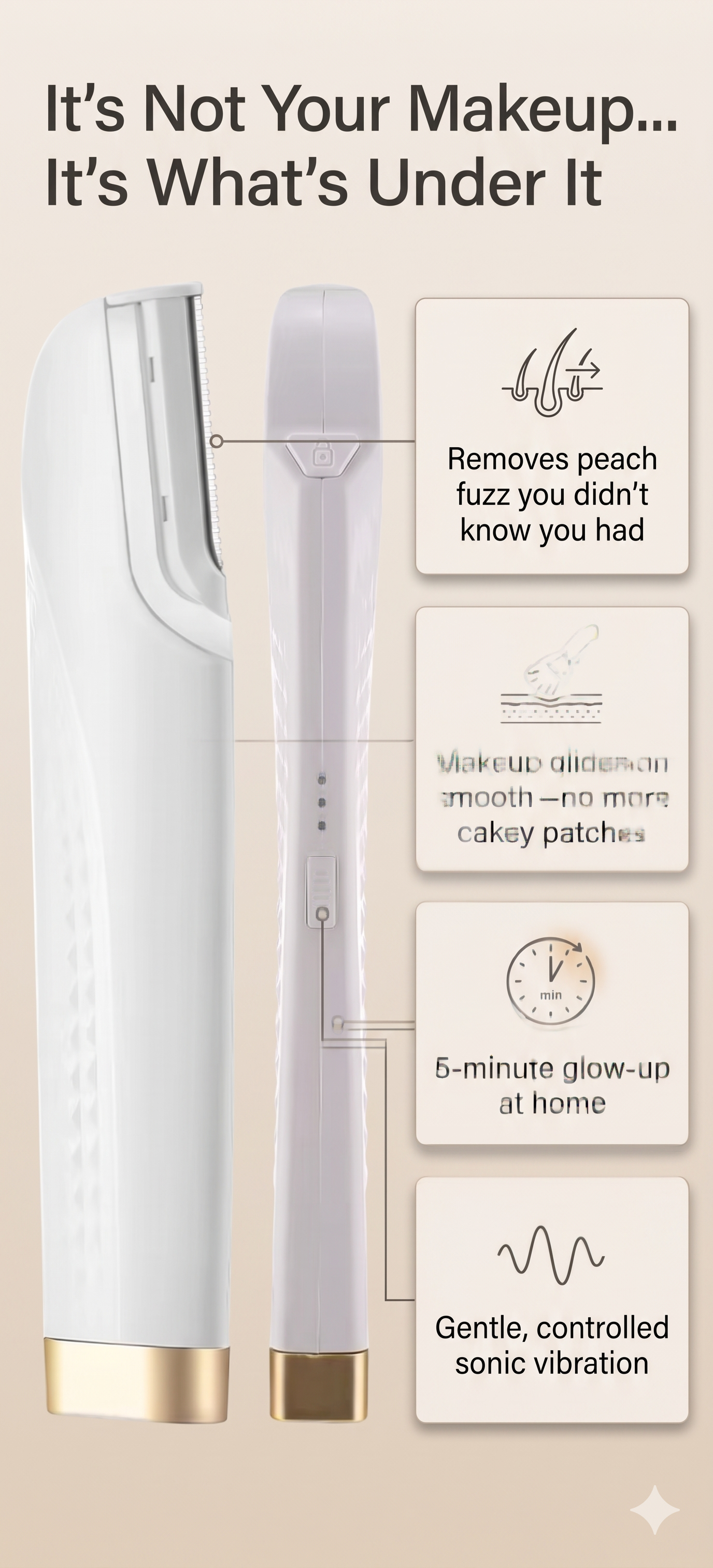 Sonic Lighted Electric Razor Shaver for Eyebrow Facial Hair Removal, Flawless Dermaplaning Tool with 6 Replacement Blades