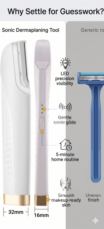 Sonic Lighted Electric Razor Shaver for Eyebrow Facial Hair Removal, Flawless Dermaplaning Tool with 6 Replacement Blades