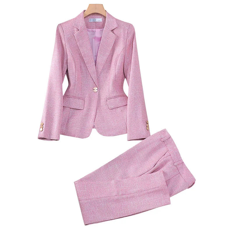 Luxury Small Women Pink Blazer Ladies Professional Suit
