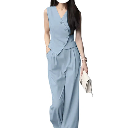 ZANZEA Elegant Summer Sleeveless Tops Wide Leg Trousers 2 Piece Sets
