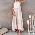 Women Casual Solid Ruffles Long Dress