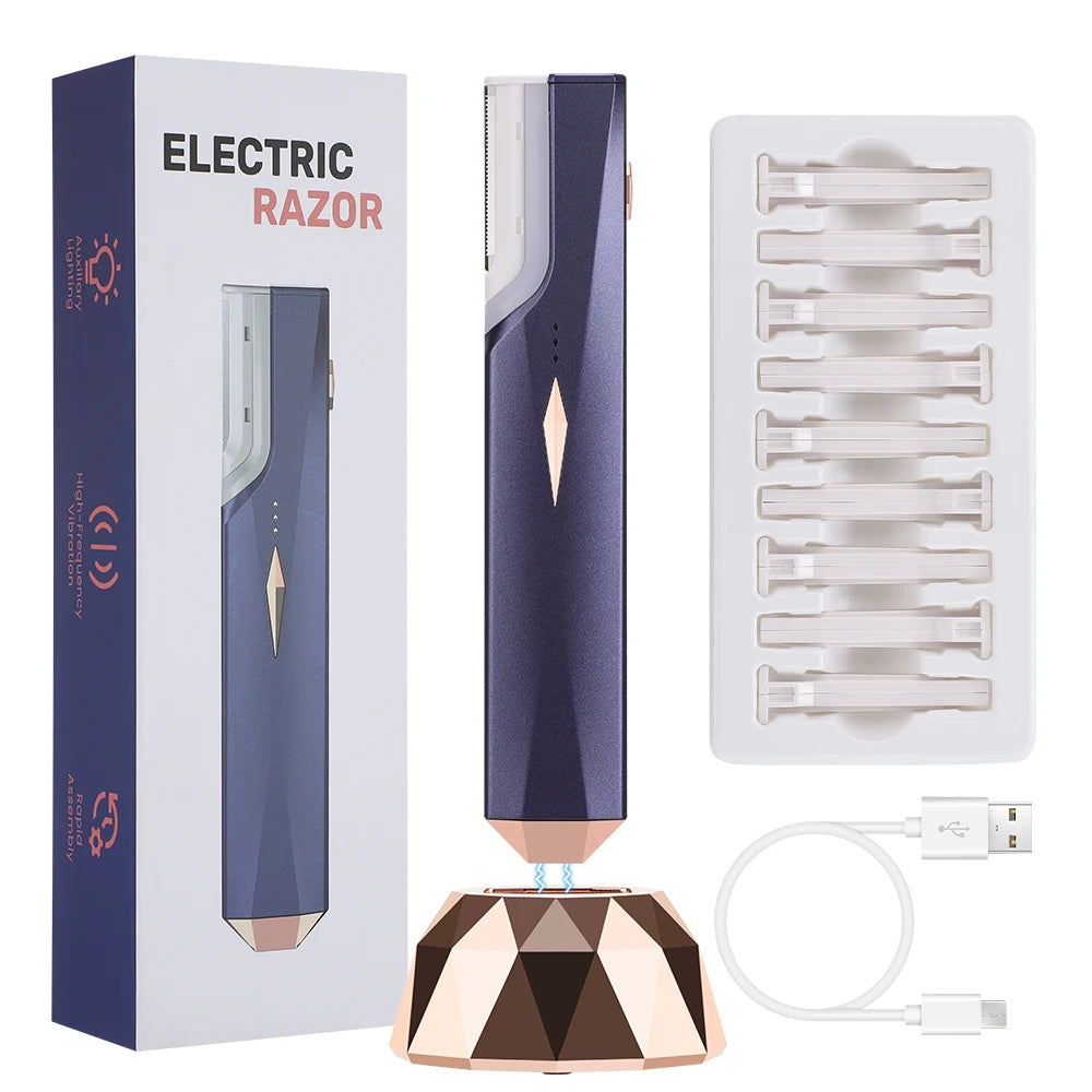 Sonic Lighted Electric Razor Shaver for Eyebrow Facial Hair Removal, Flawless Dermaplaning Tool with 6 Replacement Blades