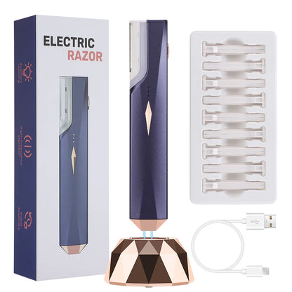 Sonic Lighted Electric Razor Shaver for Eyebrow Facial Hair Removal, Flawless Dermaplaning Tool with 6 Replacement Blades