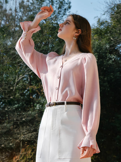 FSLE Office Lady French V-neck Long-sleeved Shirt