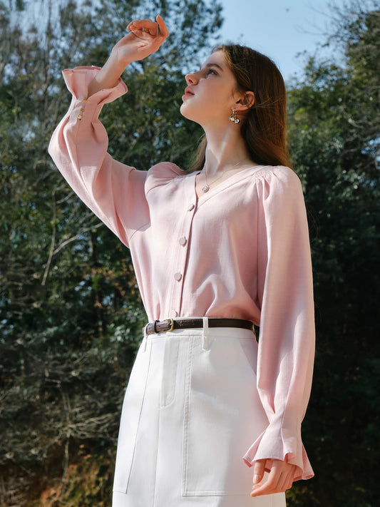 FSLE Office Lady French V-neck Long-sleeved Shirt