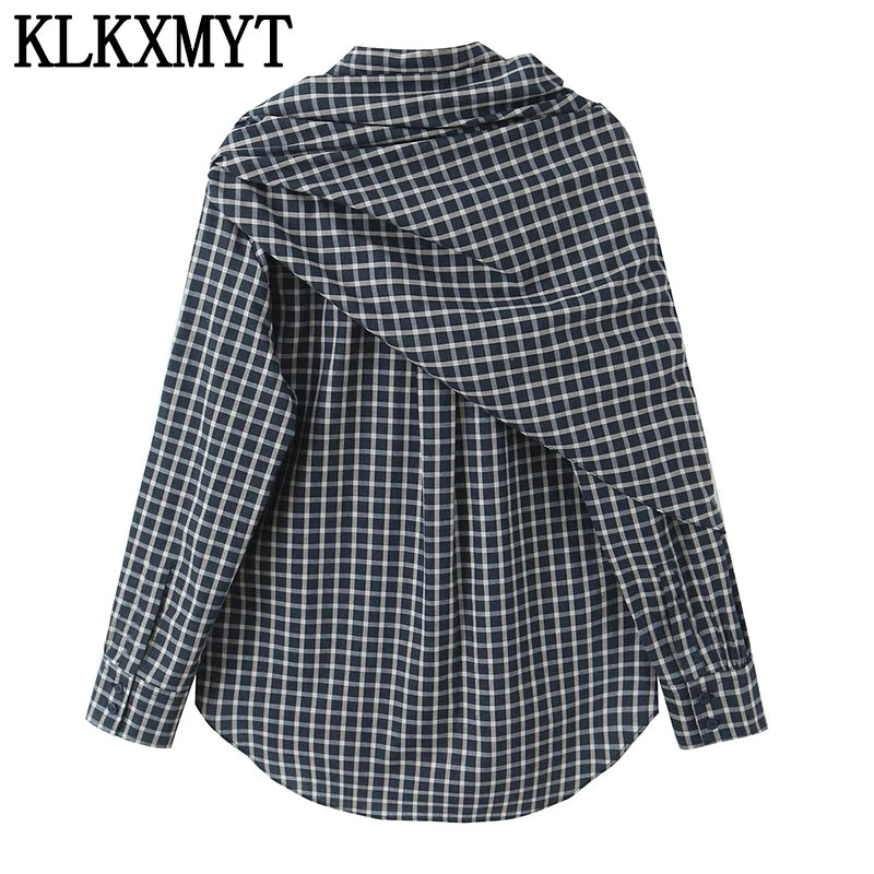 Plaid Irregular Patchwork Bow Shirts