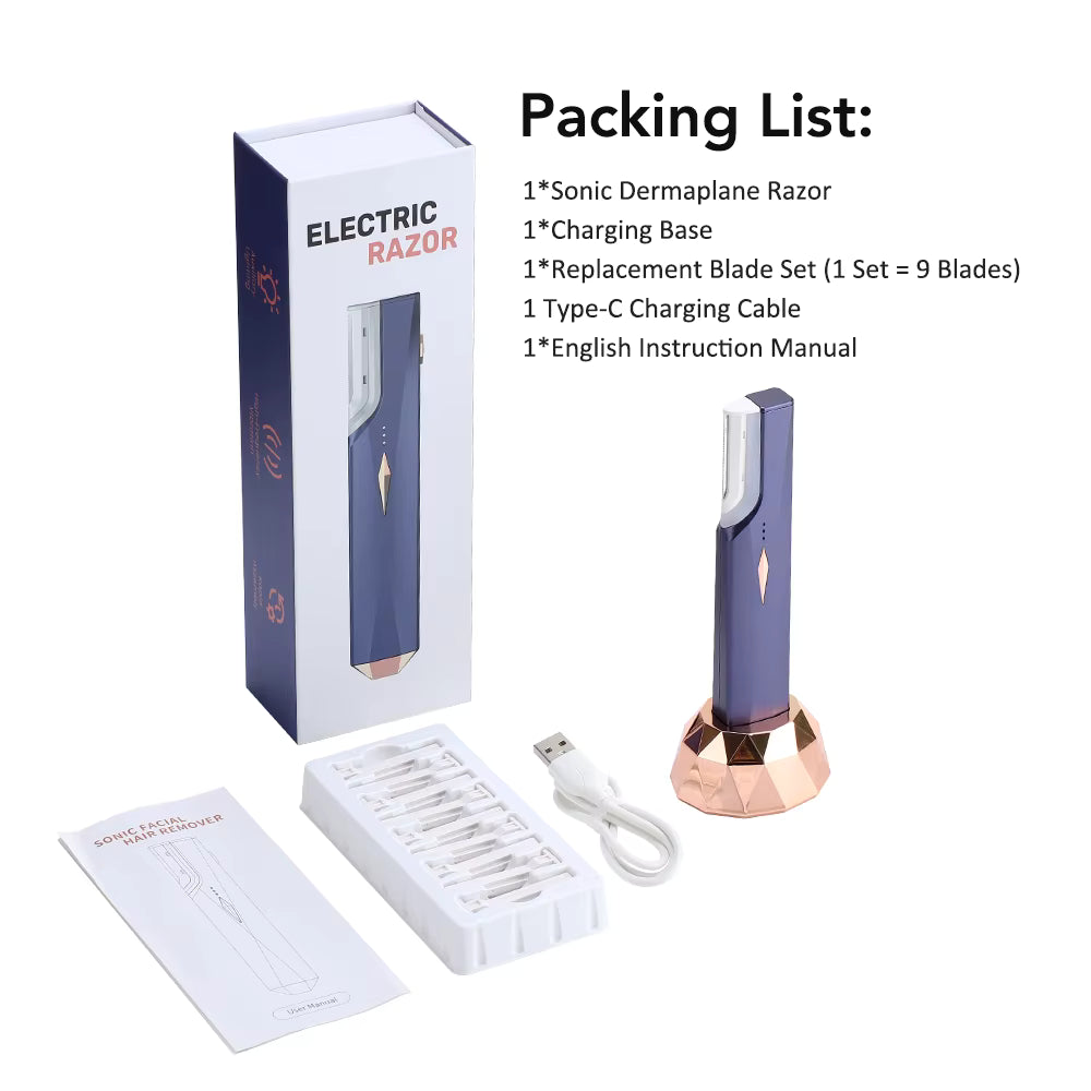 Sonic Lighted Electric Razor Shaver for Eyebrow Facial Hair Removal, Flawless Dermaplaning Tool with 6 Replacement Blades