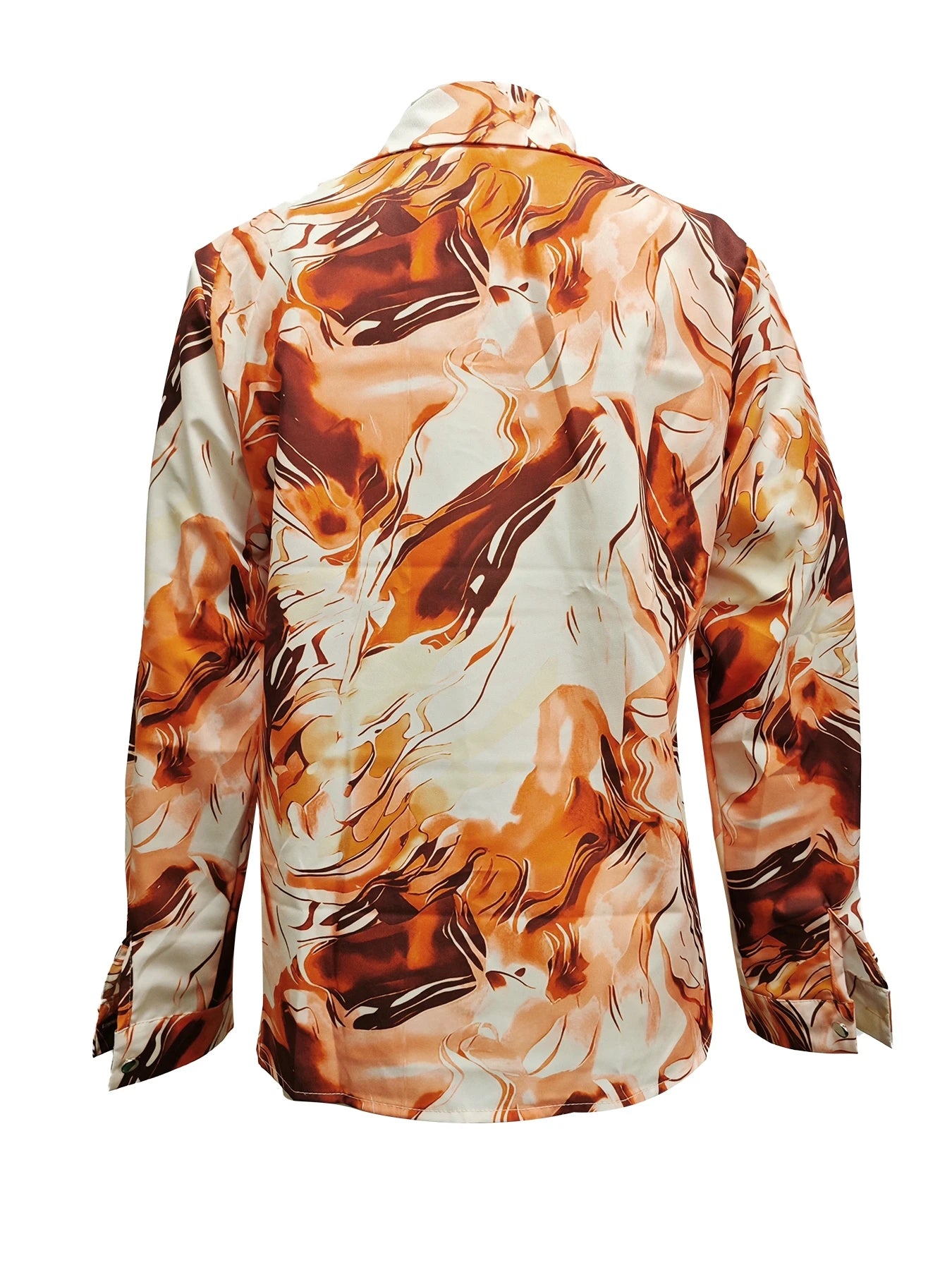 Women Print V-Neck Button Long Sleeve Shirt