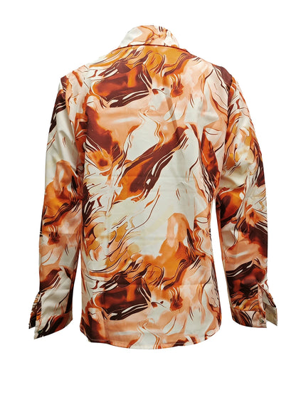 Women Print V-Neck Button Long Sleeve Shirt