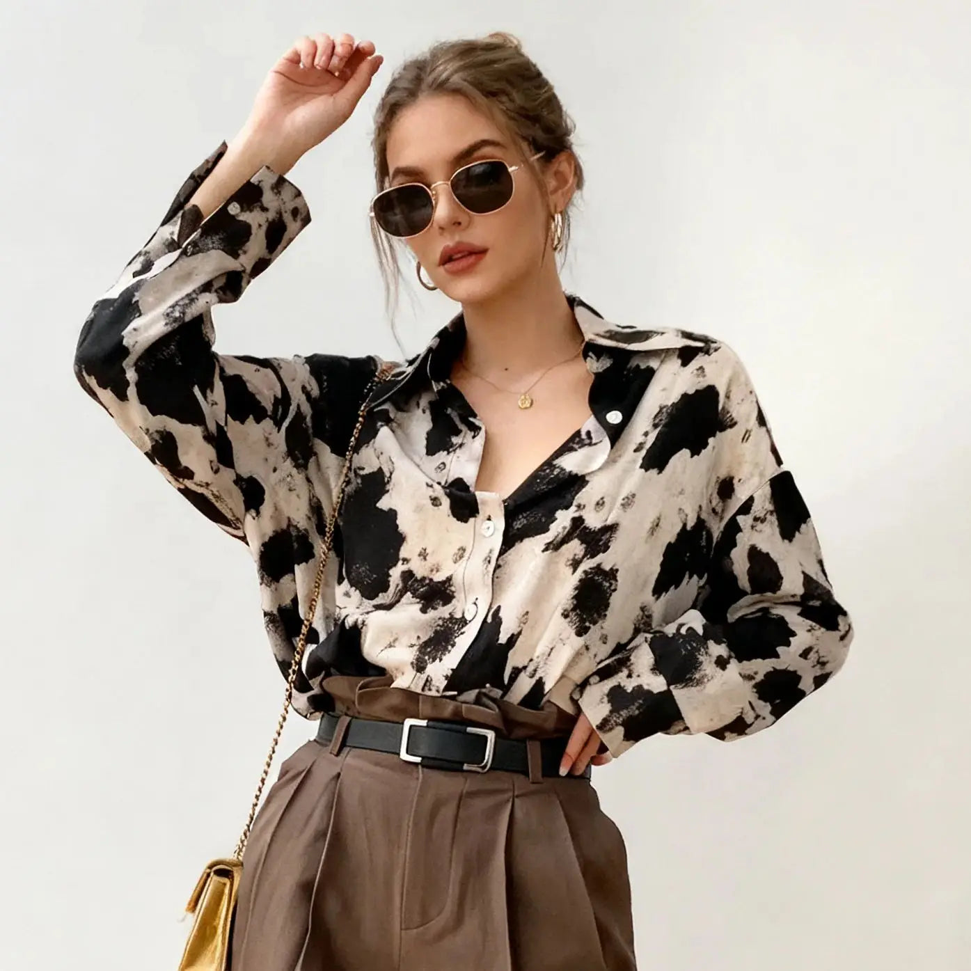 Spring Cow Print Button Up Shirts