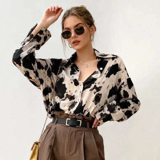 Spring Cow Print Button Up Shirts