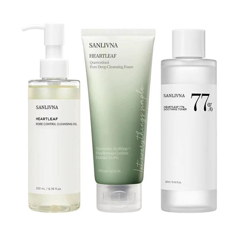 Sanlivna Korean Skincare Heartleaf 3-Piece Set - Soothing Cleanse & Pore Care with Quercetin