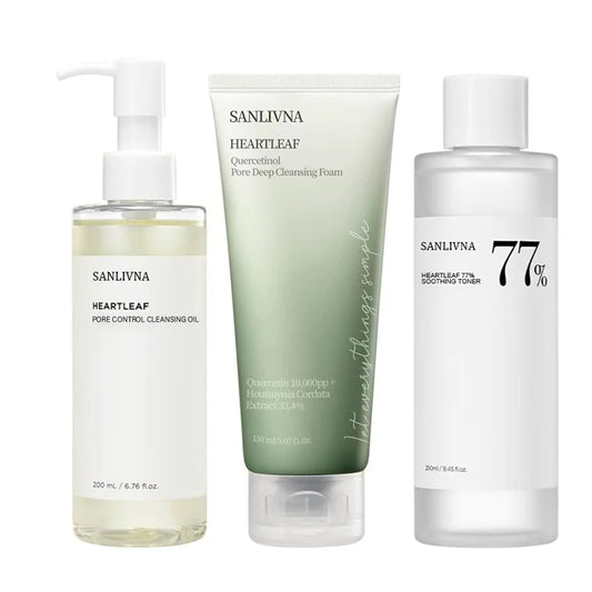 Sanlivna Korean Skincare Heartleaf 3-Piece Set - Soothing Cleanse & Pore Care with Quercetin