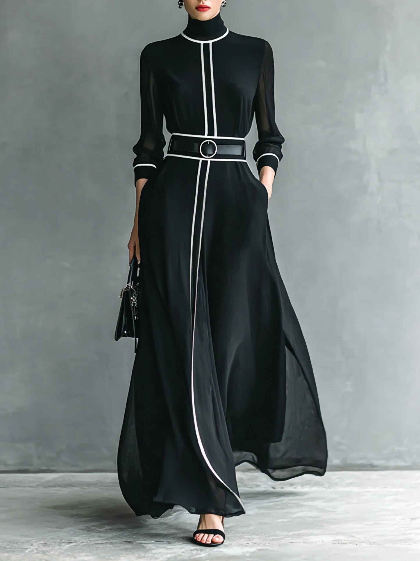 French Elegant Chiffon Maxi Dress