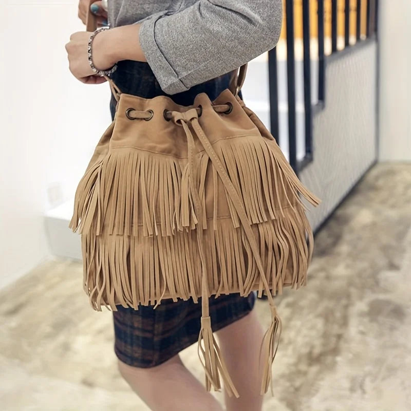 Fashion Soft Velvet Frosted Tassel Bag