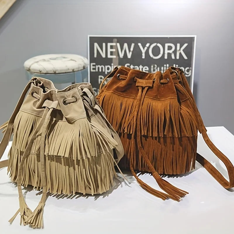 Fashion Soft Velvet Frosted Tassel Bag