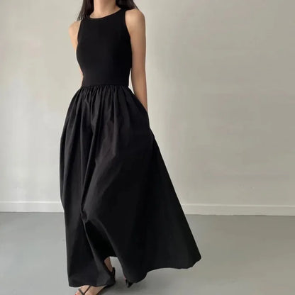 New Summer Simple Elegant Black Long Dresses