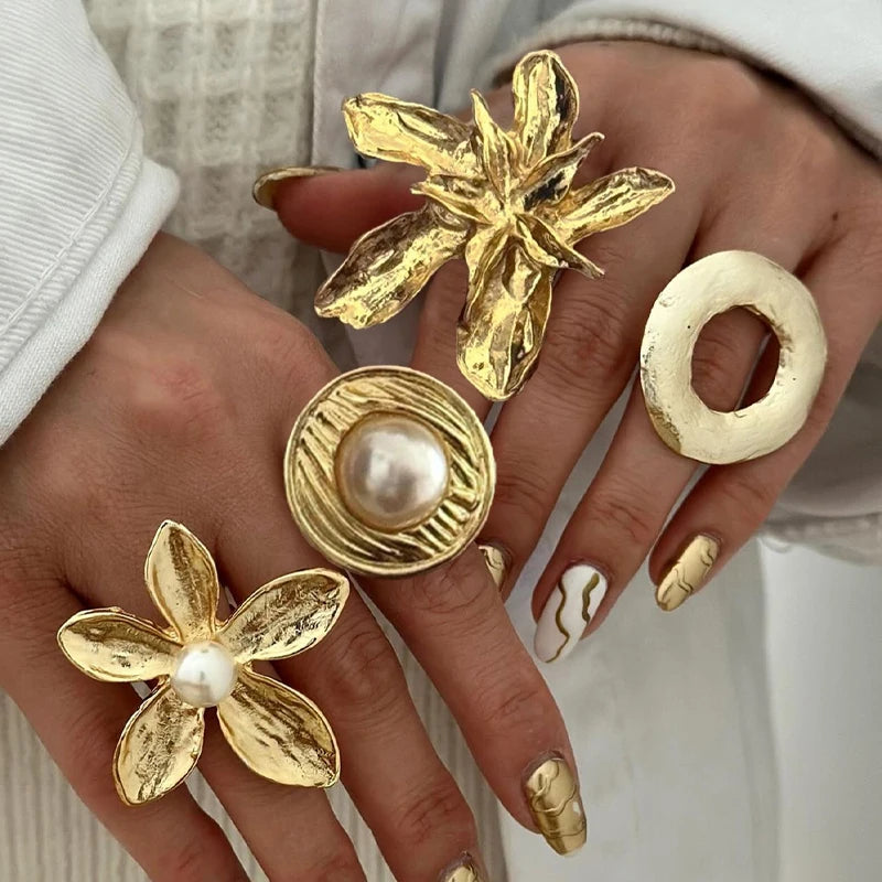 Exaggerated Gold Color Ring Set