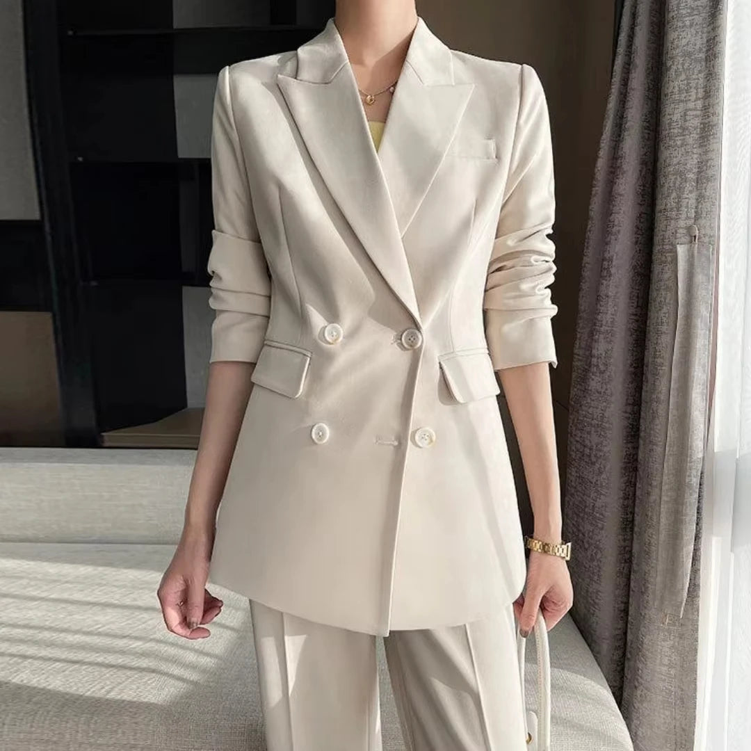 Women Suit 2 Pieces White Double Button