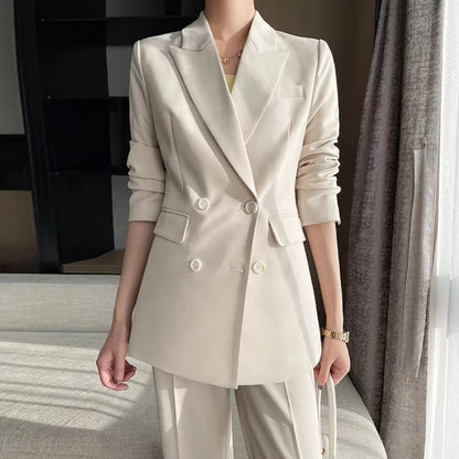 Women Suit 2 Pieces White Double Button