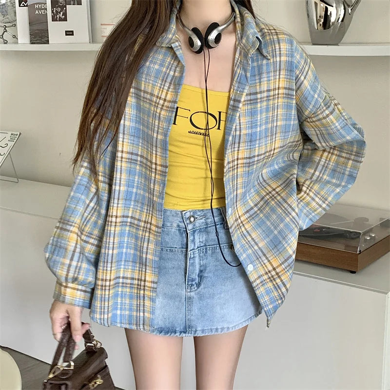 Women Tartan Shirt Long Sleeve