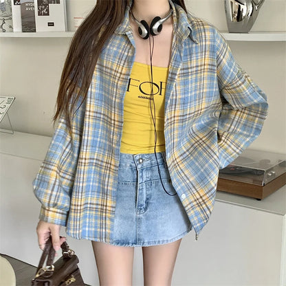 Women Tartan Shirt Long Sleeve