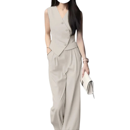 ZANZEA Elegant Summer Sleeveless Tops Wide Leg Trousers 2 Piece Sets