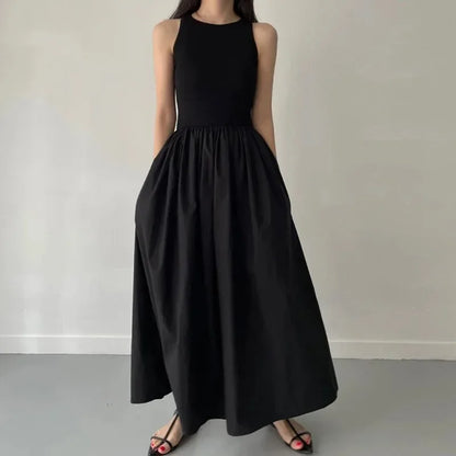 New Summer Simple Elegant Black Long Dresses