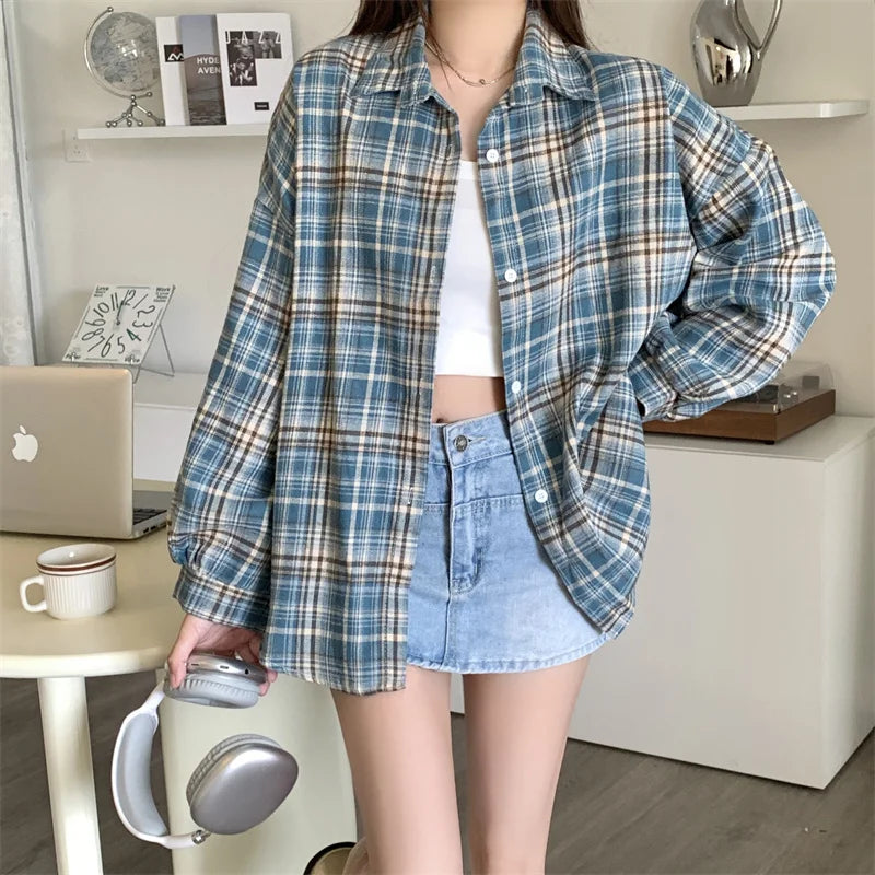 Women Tartan Shirt Long Sleeve