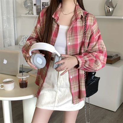 Women Tartan Shirt Long Sleeve