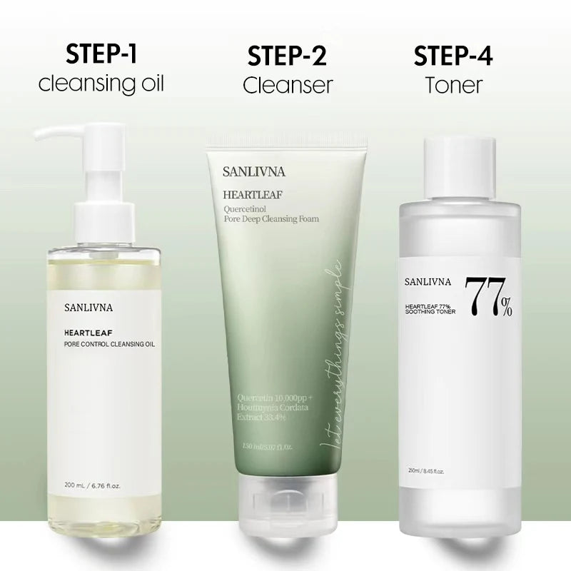 Sanlivna Korean Skincare Heartleaf 3-Piece Set - Soothing Cleanse & Pore Care with Quercetin
