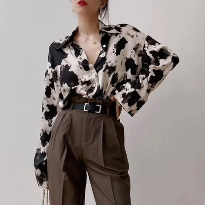 Spring Cow Print Button Up Shirts