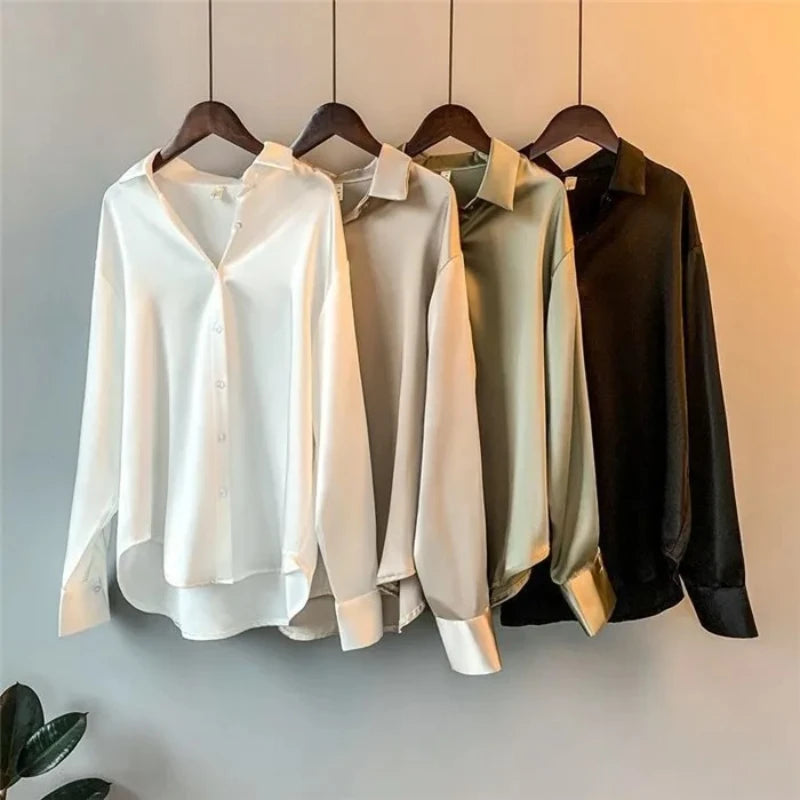 Elegant Satin Loose Women Shirt