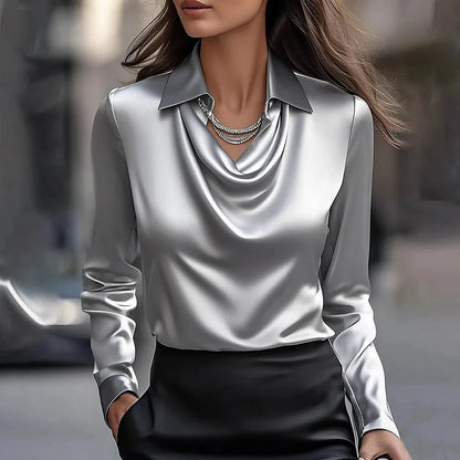 Temperament elegant print simple swing collar shirt collar women's top