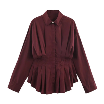 BSAY white Pleated waist Poplin Shirt
