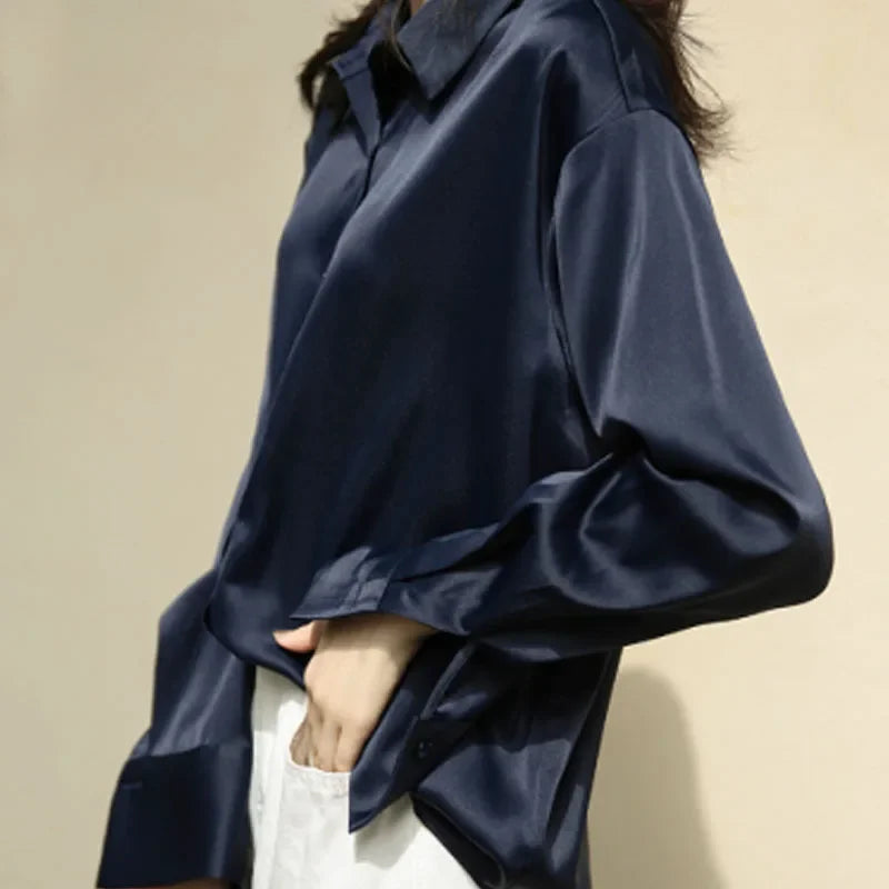 Elegant Satin Loose Women Shirt