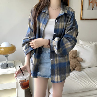 Women Tartan Shirt Long Sleeve
