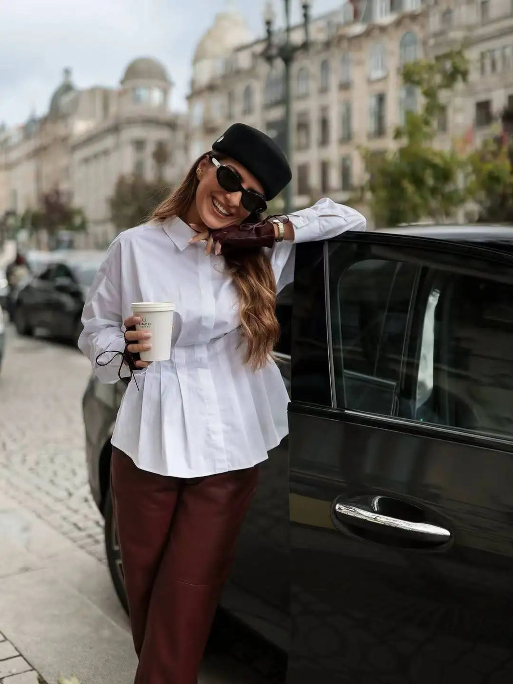 BSAY white Pleated waist Poplin Shirt