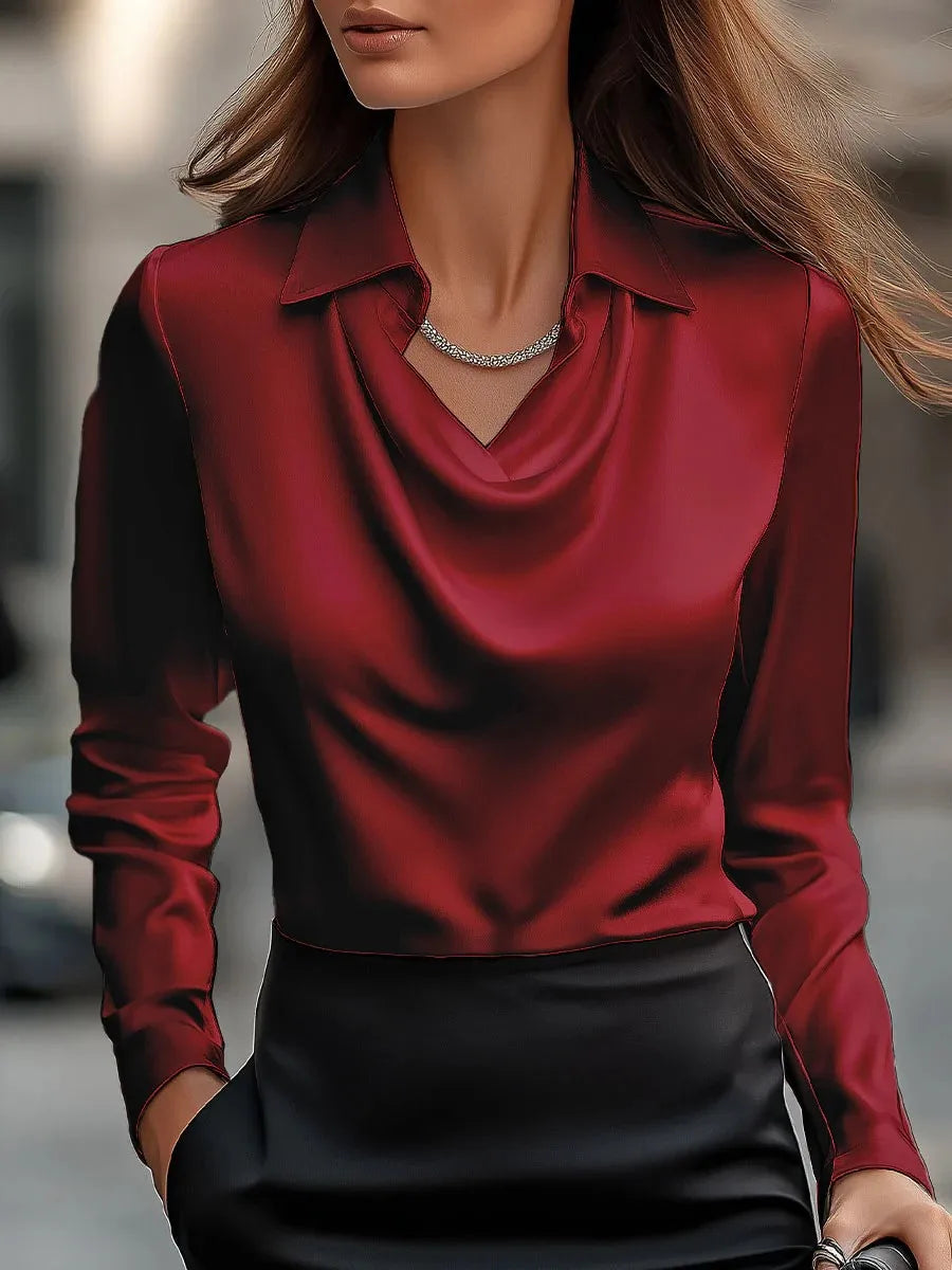 Temperament elegant print simple swing collar shirt collar women's top