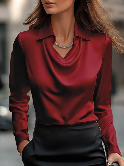 Temperament elegant print simple swing collar shirt collar women's top