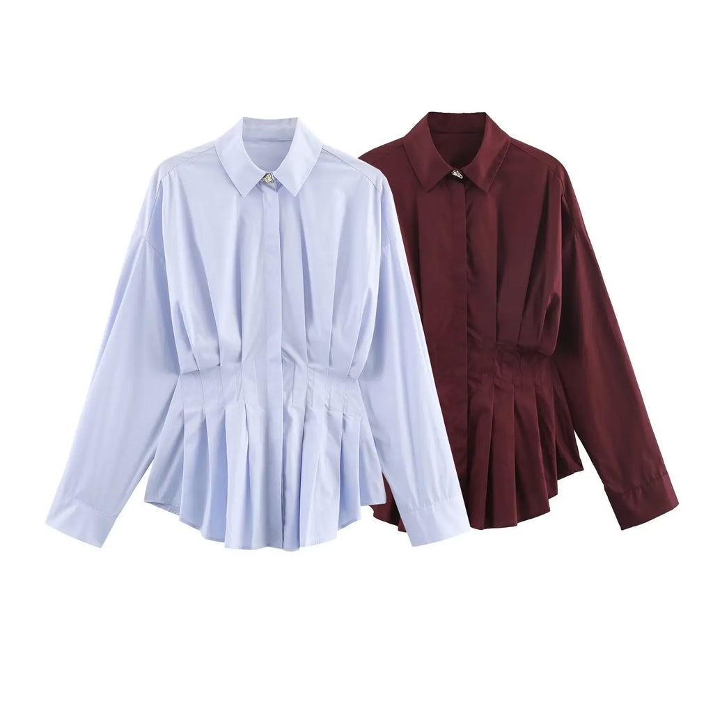 BSAY white Pleated waist Poplin Shirt