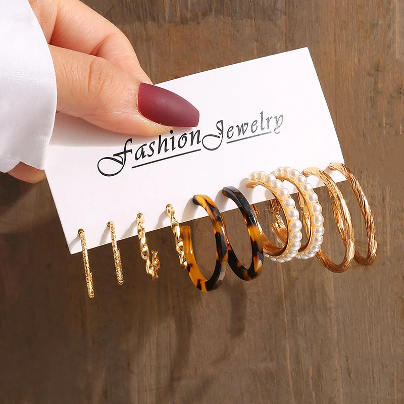 Gold Color Vintage Geometry Pearl Earrings