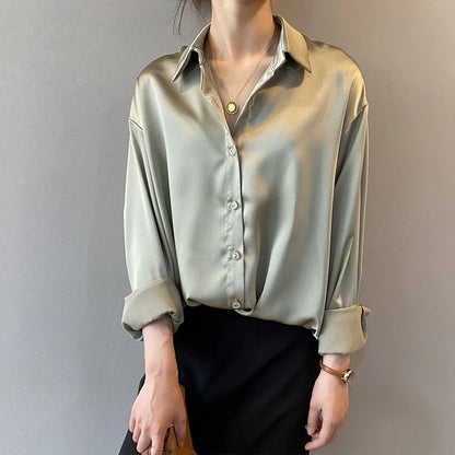 Elegant Satin Loose Women Shirt