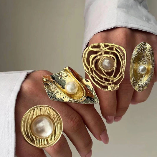 Exaggerated Gold Color Ring Set