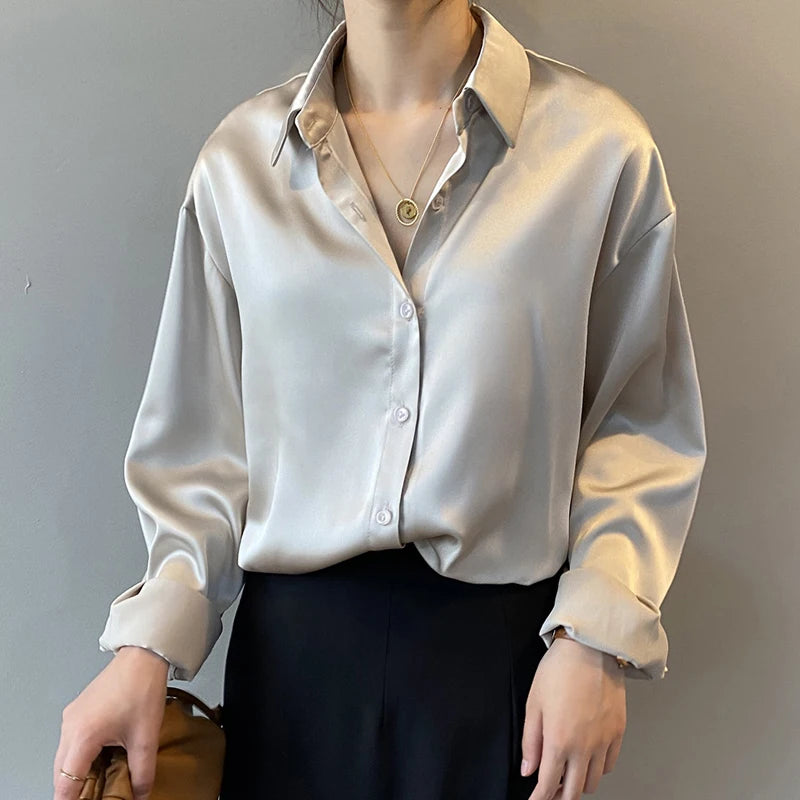 Elegant Satin Loose Women Shirt