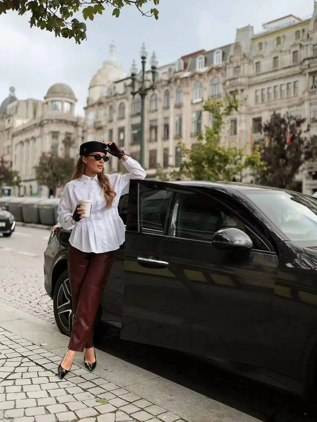 BSAY white Pleated waist Poplin Shirt