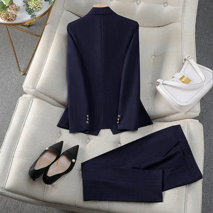 Official Interview Formal Blue Blazer Women High-end Pant Suit